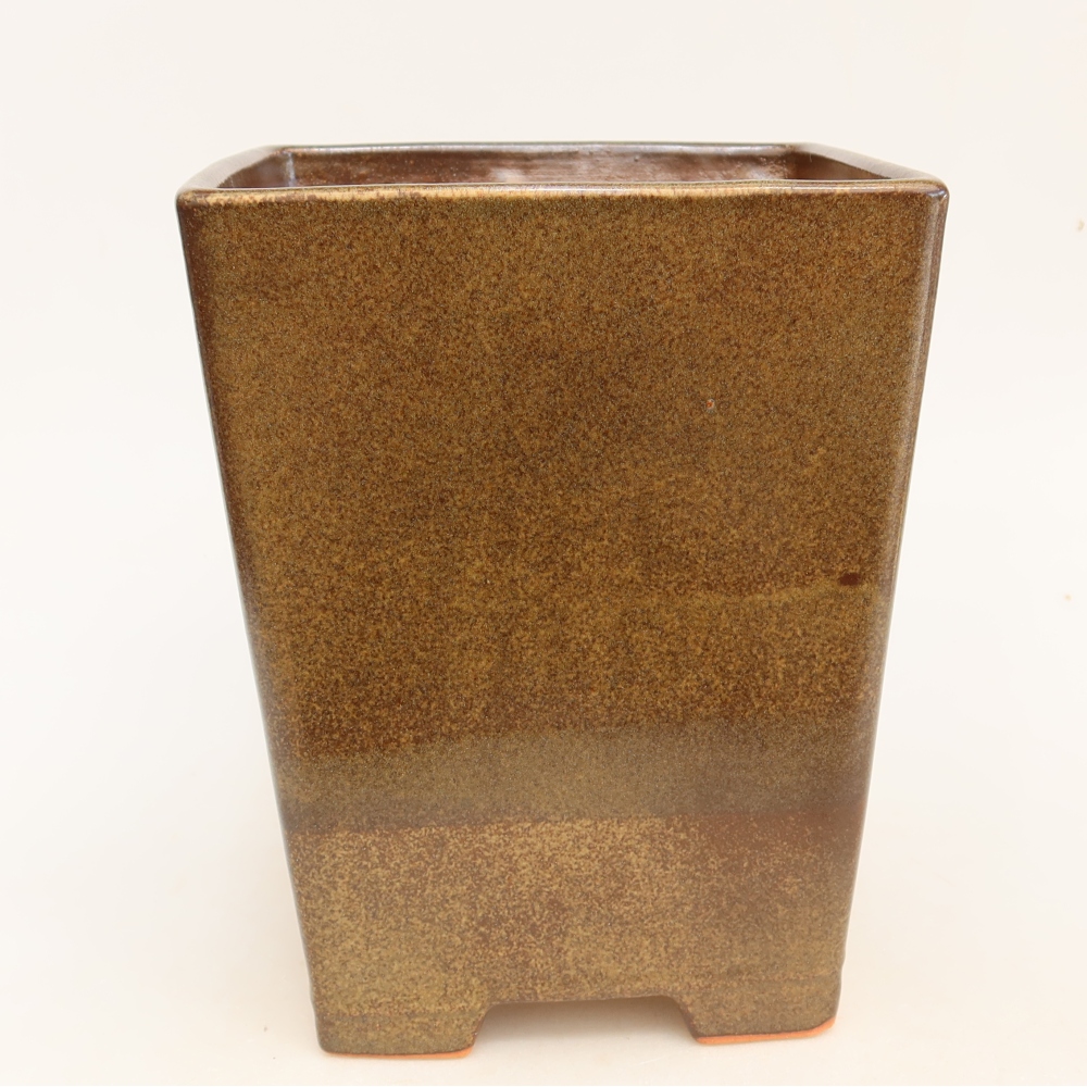 Pot à bonsaï en céramique 15,5 x 15,5 x 19 cm, couleur marron