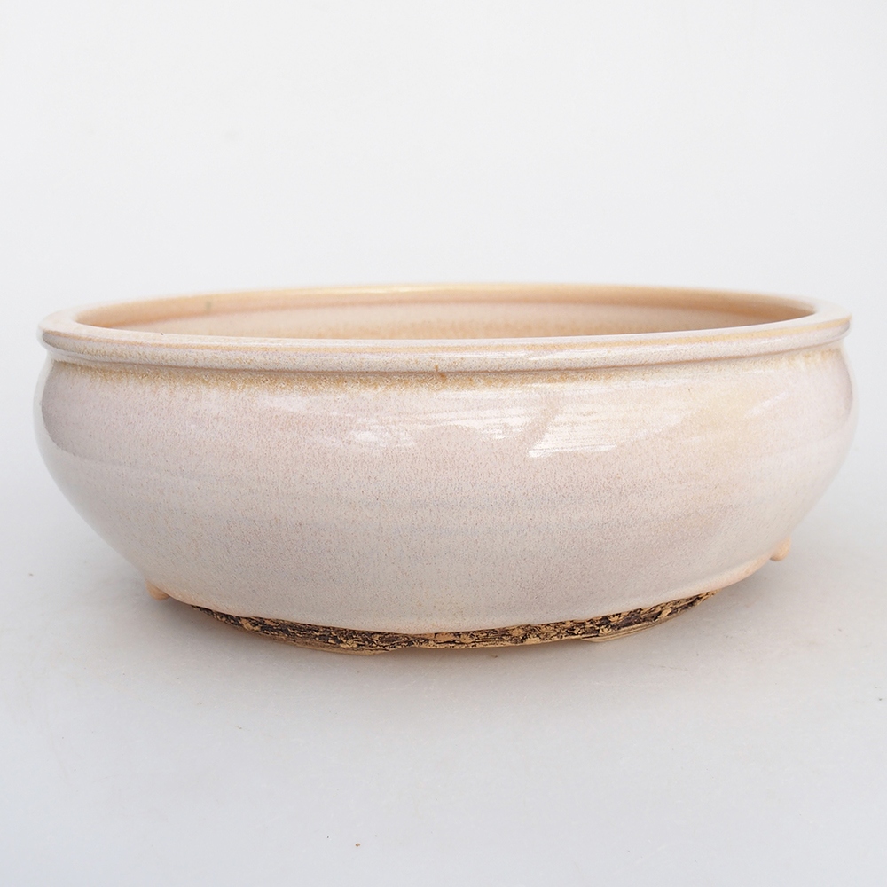 Bol à bonsaï en céramique 21,5 x 21,5 x 7,5 cm, couleur beige