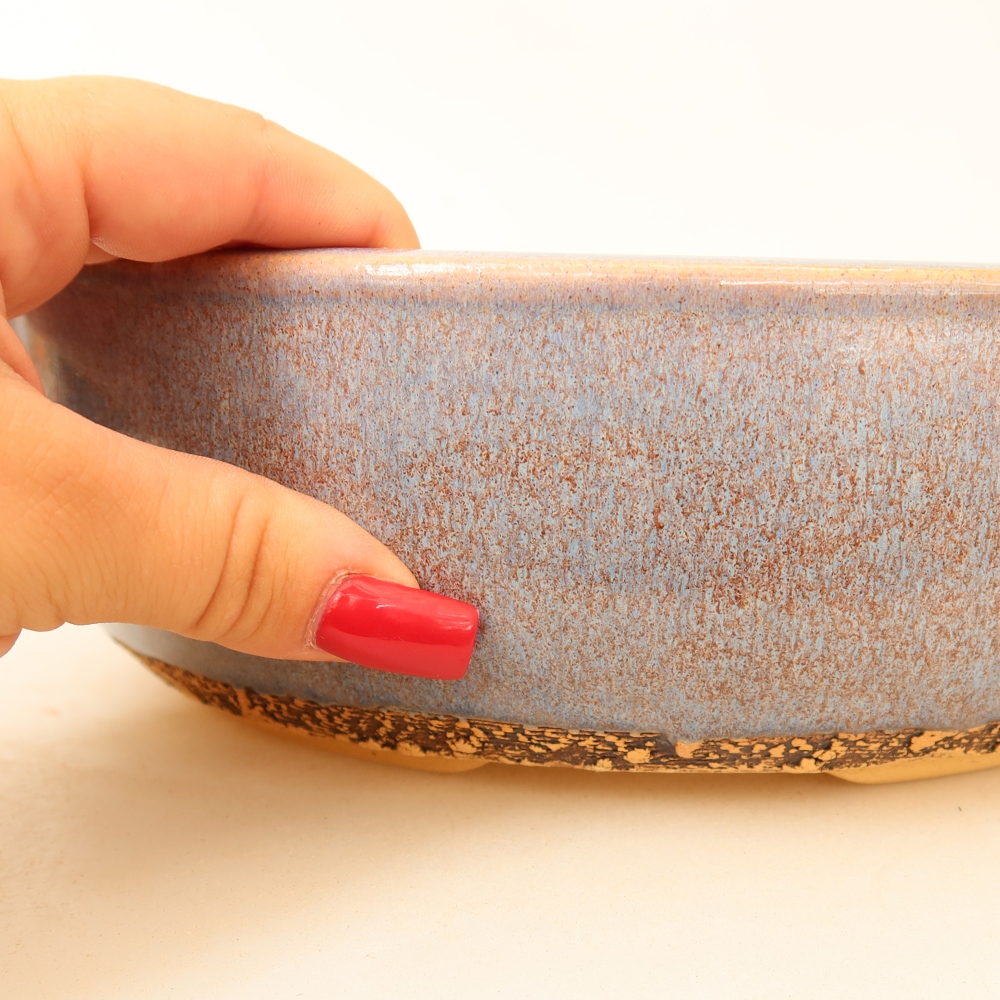 Pot à bonsaï en céramique 24 x 24 x 7,5 cm, couleur bleue
