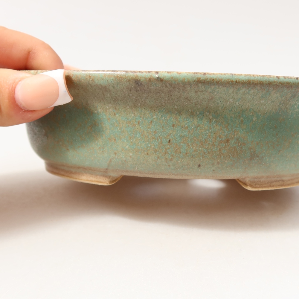 Pot à bonsaï en céramique 15,5 x 14,5 x 4 cm, couleur verte