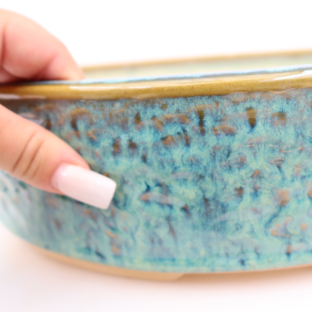 Pot à bonsaï en céramique 31 x 31 x 8 cm, couleur bleue