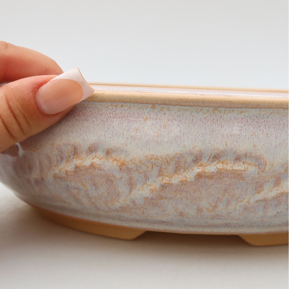 Pot à bonsaï en céramique 25,5 x 25,5 x 6,5 cm, couleur beige