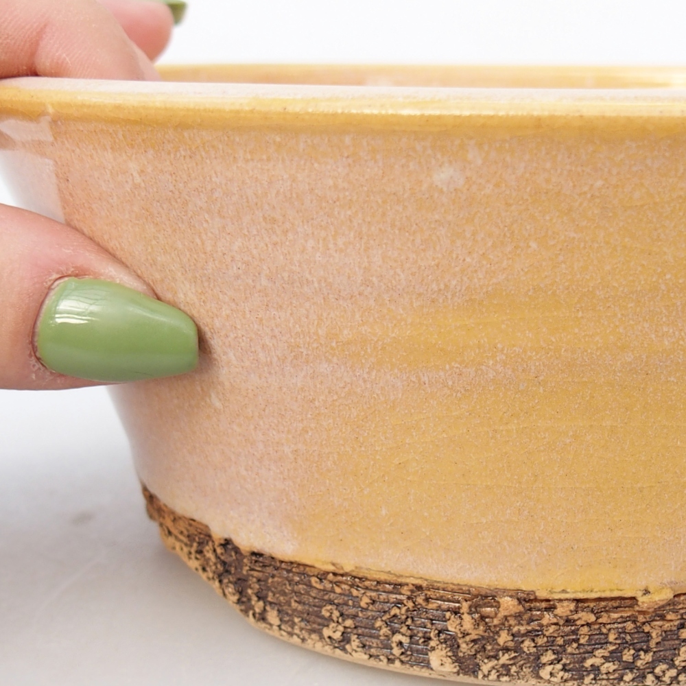 Bol à bonsaï en céramique 16,5 x 16,5 x 6,5 cm, couleur brun-jaune