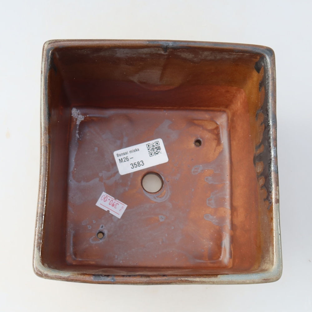 Pot à bonsaï en céramique 15,5 x 15,5 x 11 cm, couleur marron