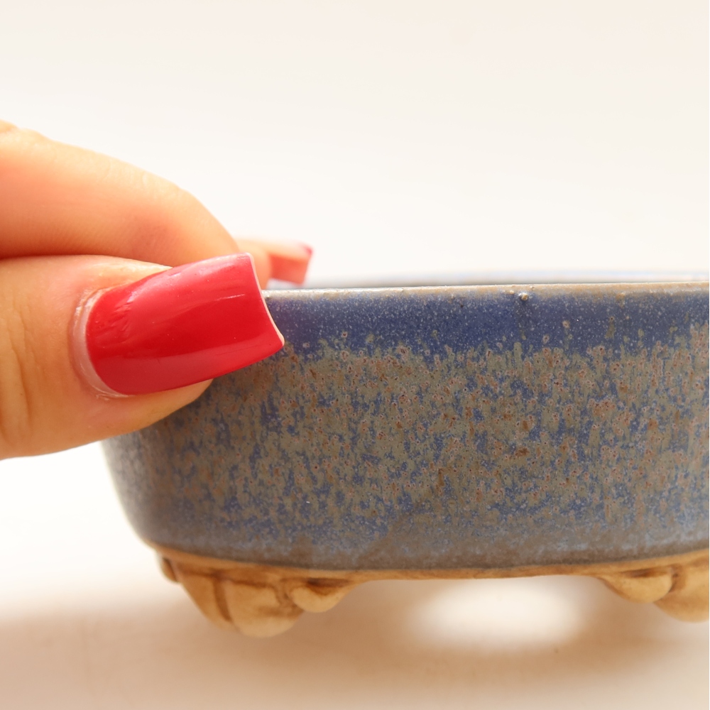 Pot à bonsaï en céramique 9,5 x 8 x 4 cm, couleur bleue