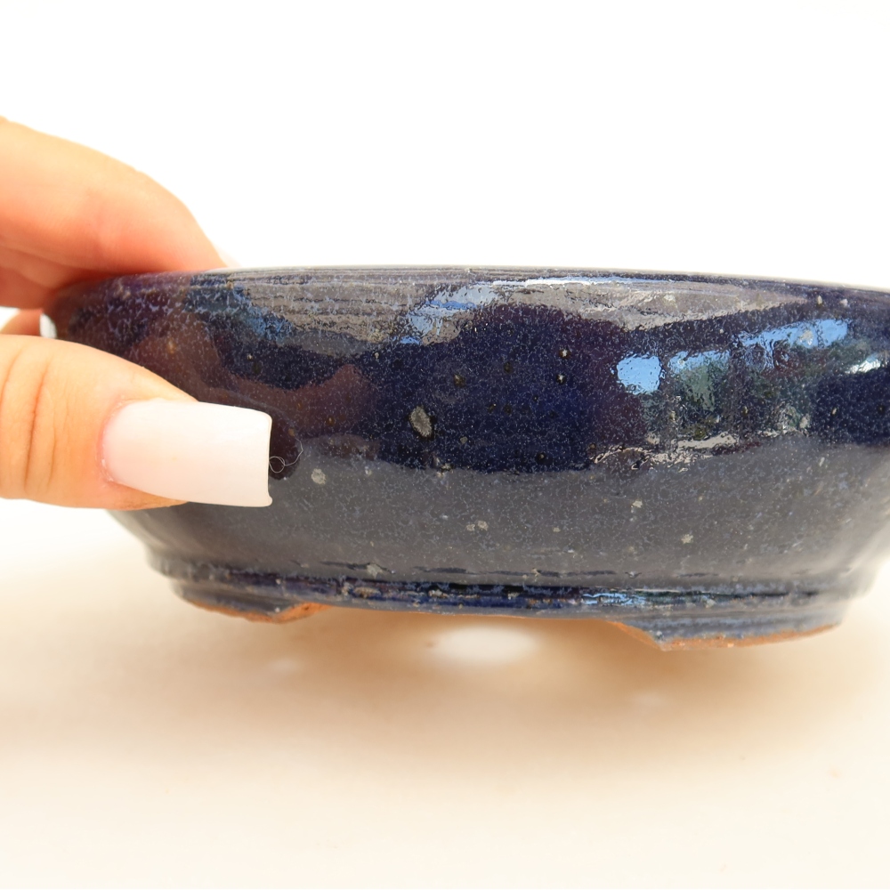 Pot à bonsaï en céramique 14,5 x 14,5 x 4,5 cm, couleur bleue
