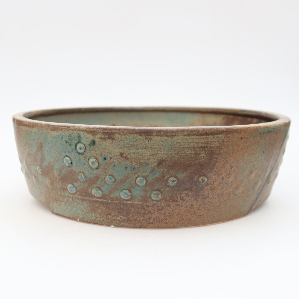 Pot à bonsaï en céramique 24 x 24 x 7 cm, couleur brun-vert