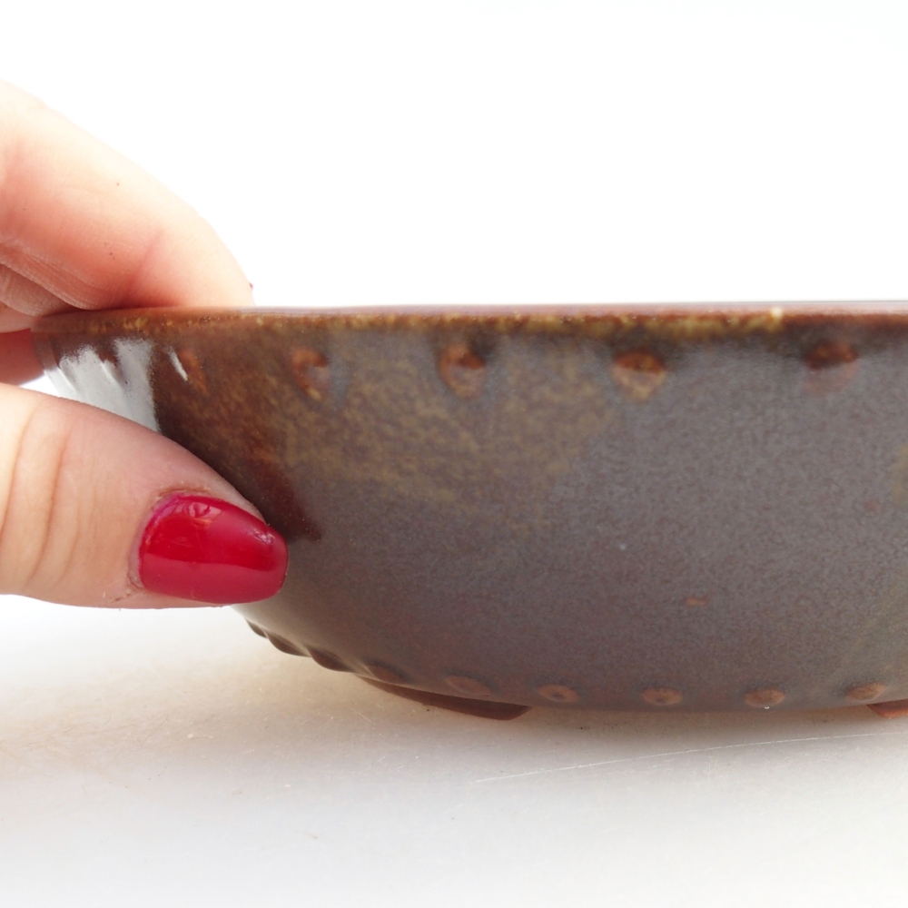 Bol à bonsaï en céramique 17,5 x 17,5 x 5 cm, brun