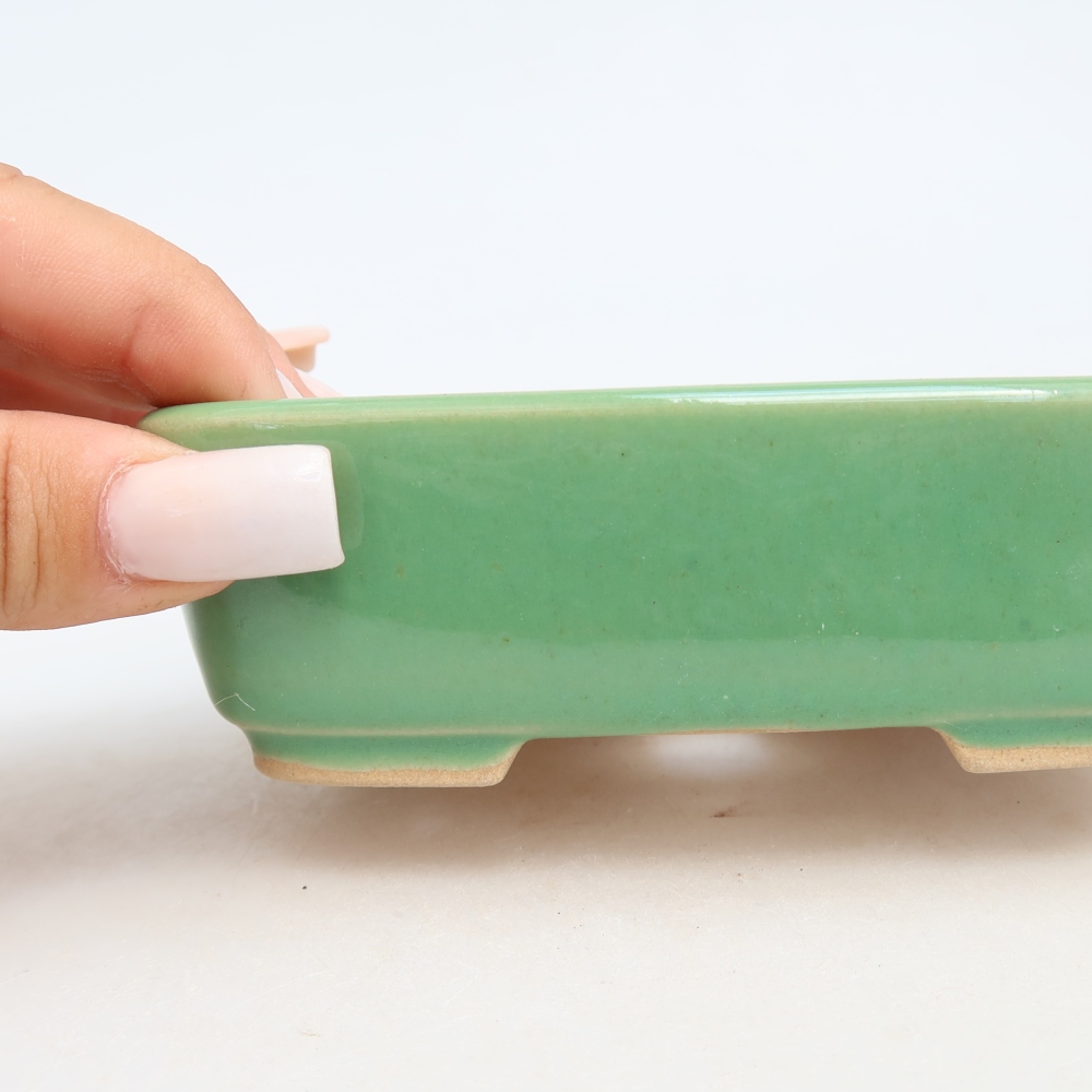 Pot à bonsaï en céramique 12,5 x 9,5 x 4 cm, couleur verte