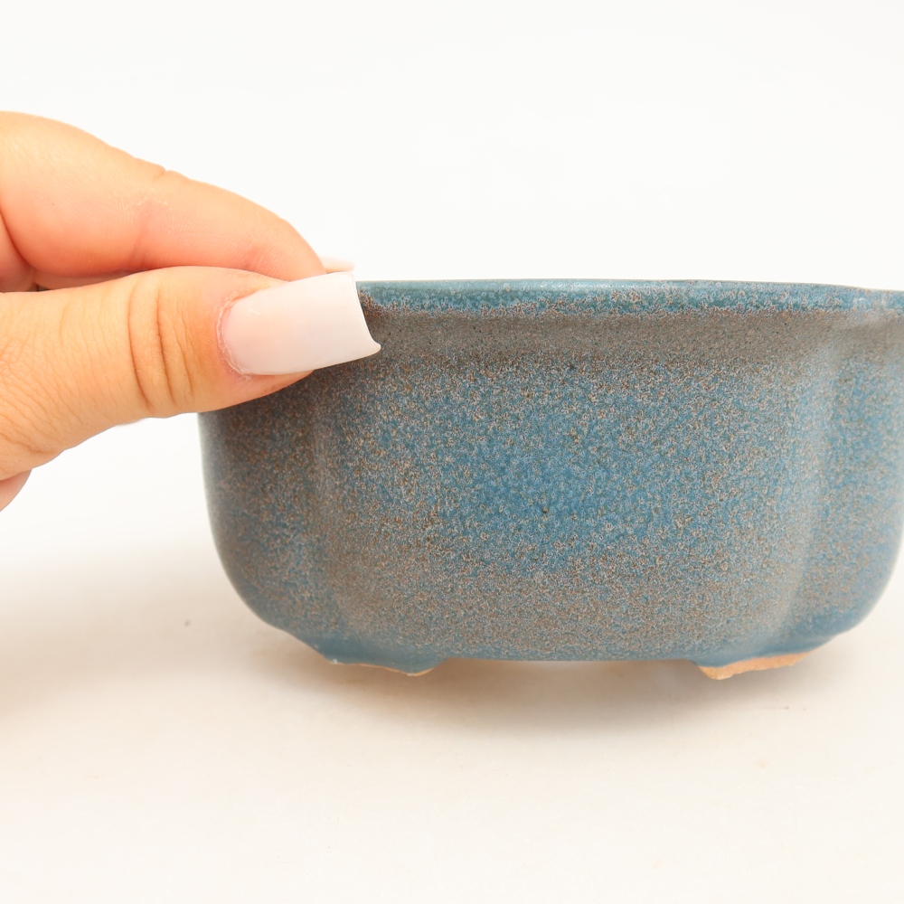 Pot à bonsaï en céramique 13,5 x 11 x 6 cm, couleur bleue