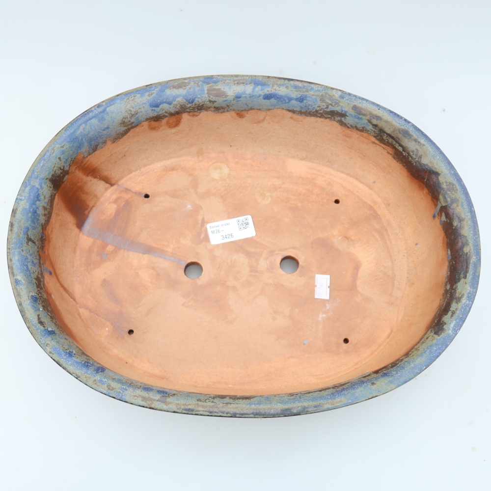 Pot à bonsaï en céramique 36 x 28 x 8,5 cm, couleur marron-bleu