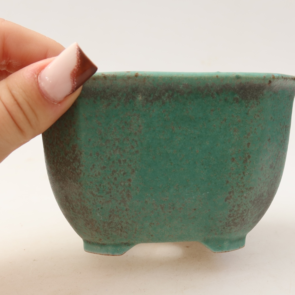 Pot à bonsaï en céramique 10 x 10 x 6,5 cm, couleur verte