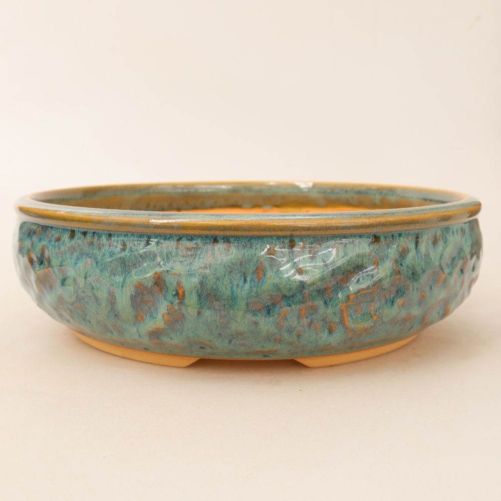 Pot à bonsaï en céramique 25 x 25 x 7,5 cm, couleur verte