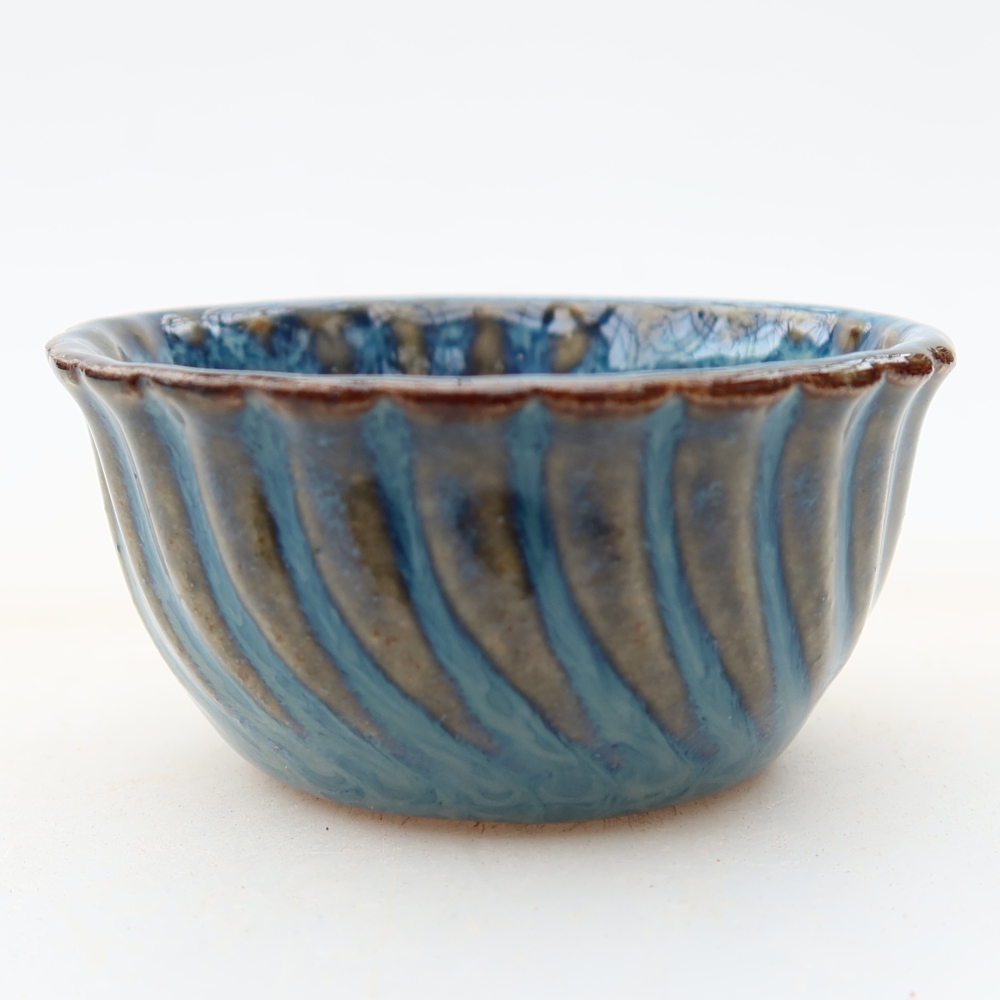 Pot à bonsaï en céramique 5,5 x 5,5 x 3 cm, couleur bleue