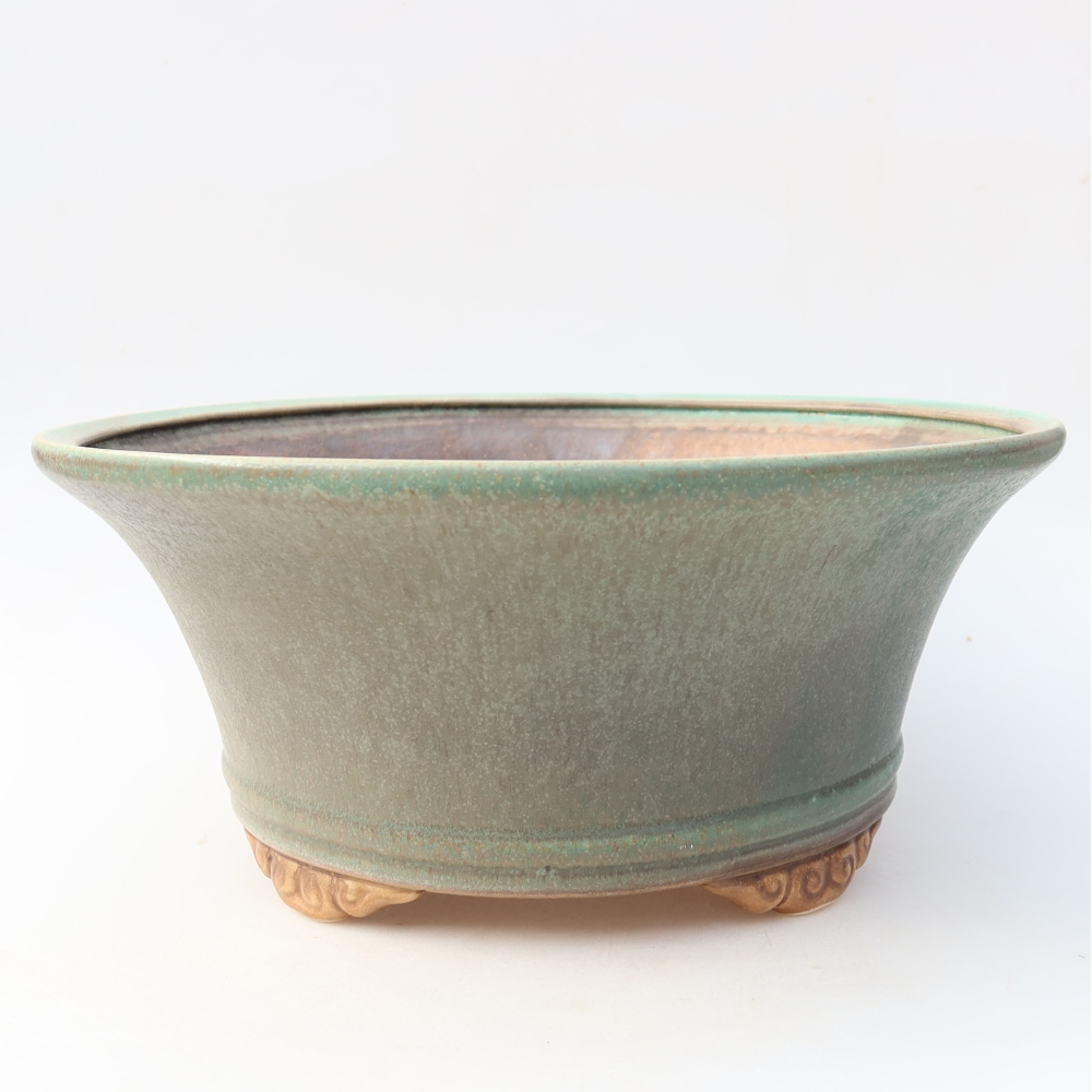 Pot à bonsaï en céramique 29 x 29 x 12,5 cm, couleur verte