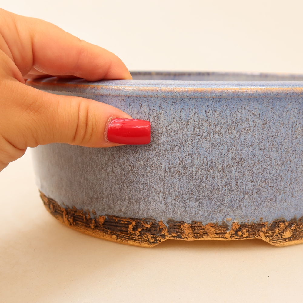 Pot à bonsaï en céramique 23,5 x 23,5 x 8 cm, couleur bleue