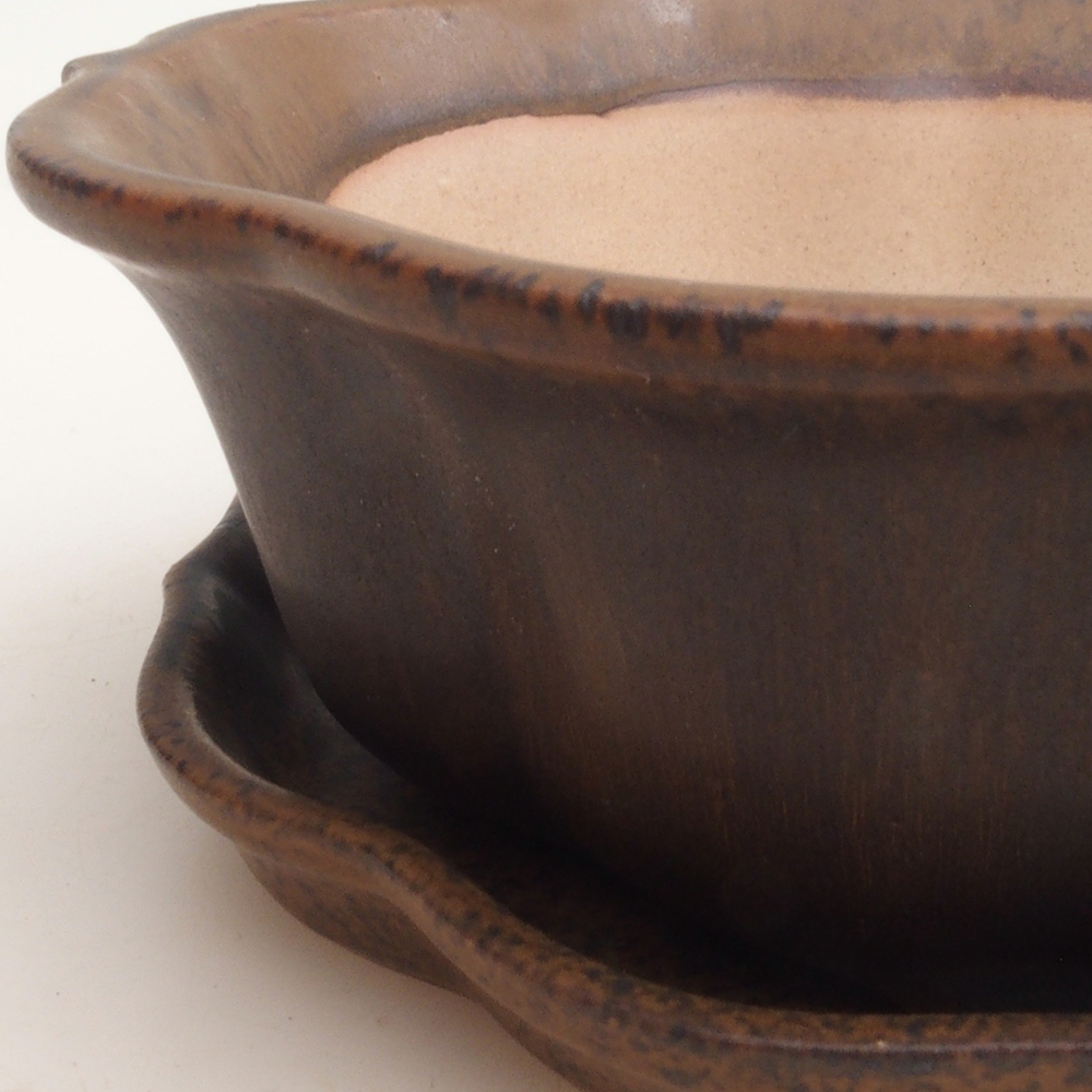 Bol bonsaï + soucoupe H06 - 14,5 x 14,5 x 5 cm - brun