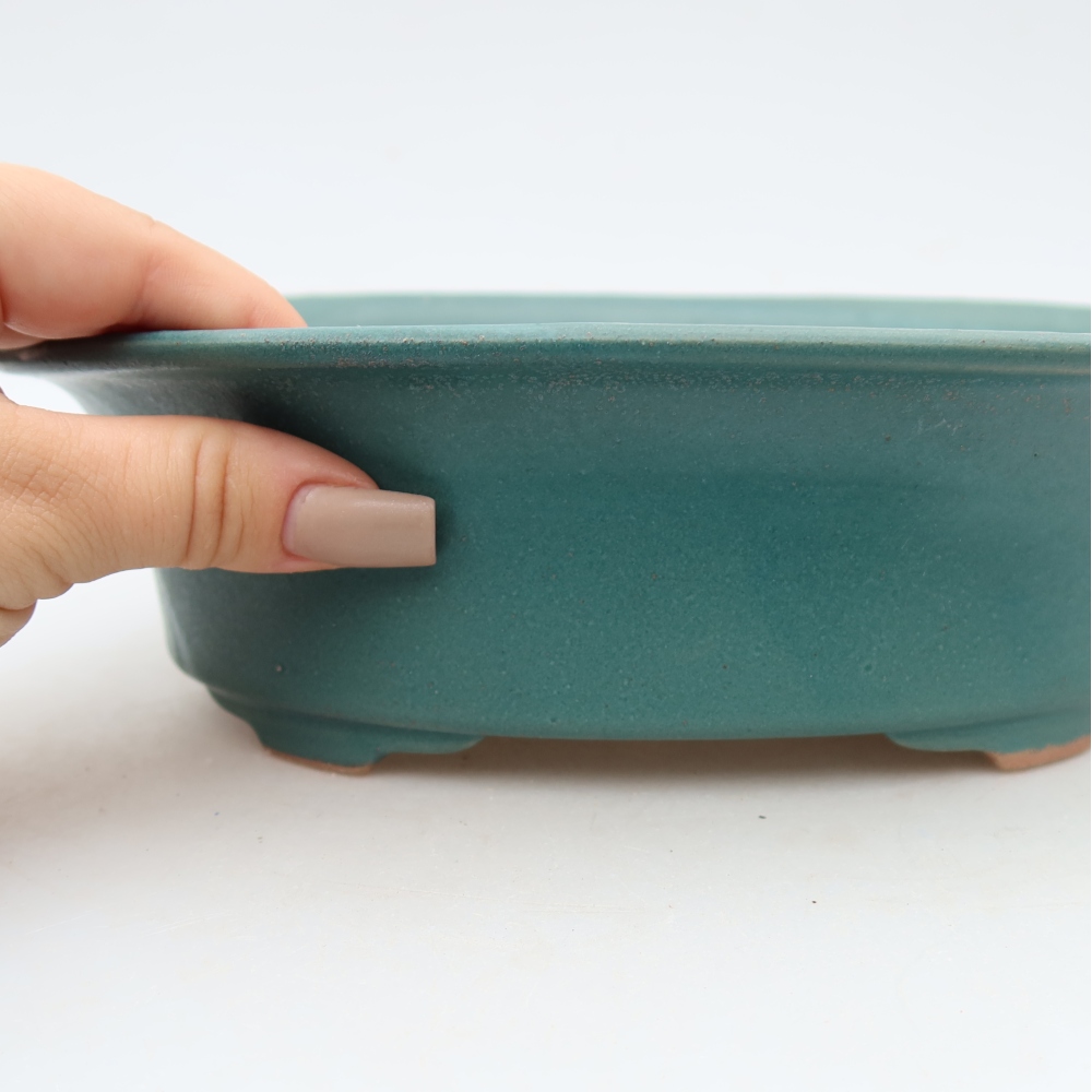 Pot à bonsaï en céramique 22,5 x 17,5 x 6,5 cm, couleur bleue