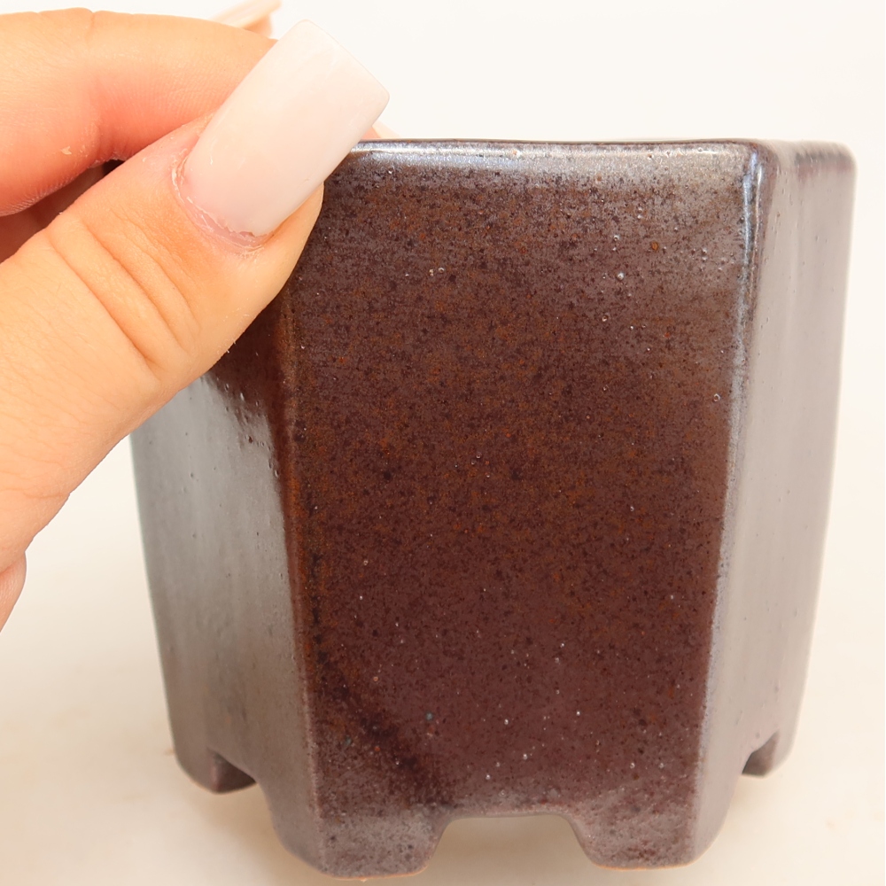Pot à bonsaï en céramique 9 x 8 x 8 cm, couleur marron