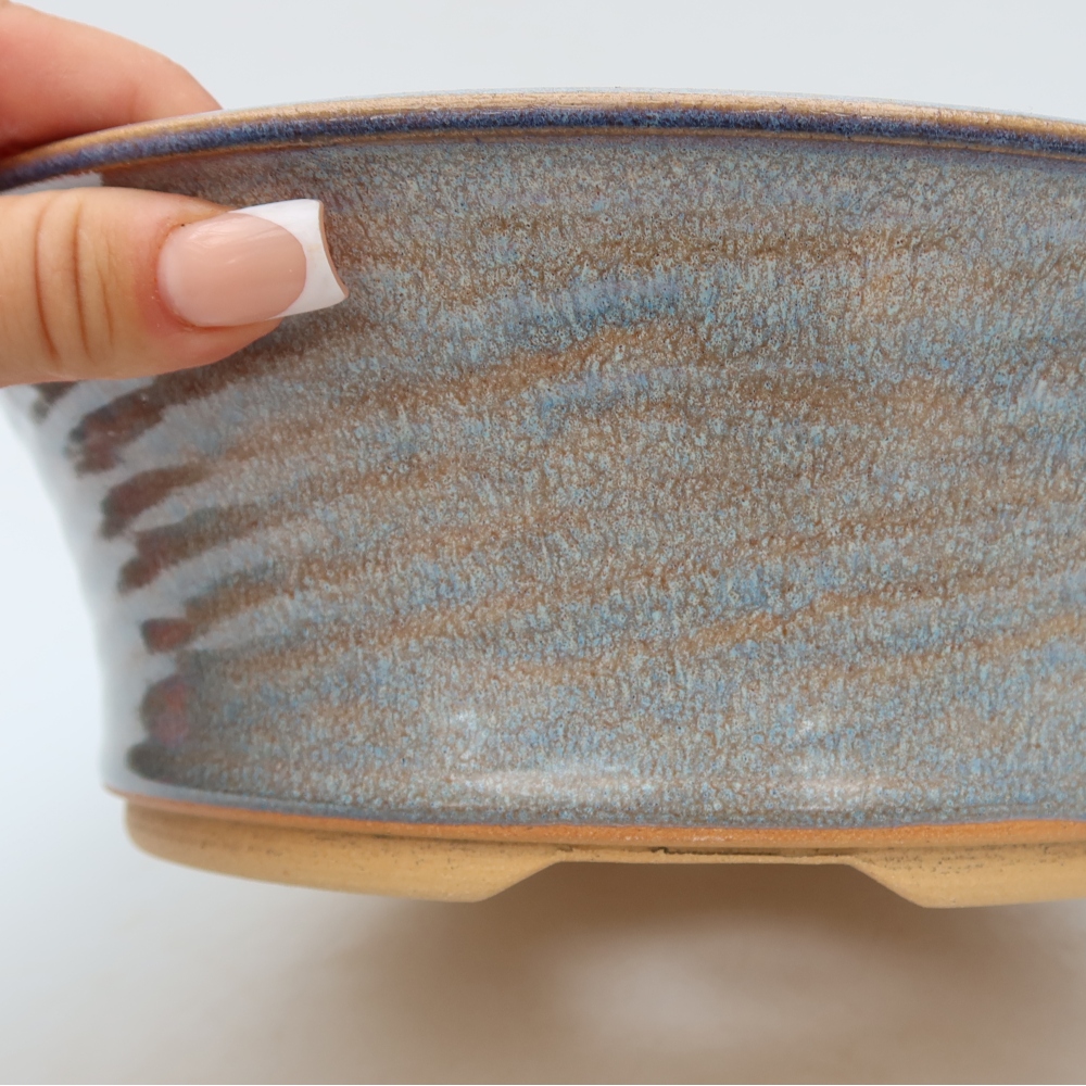 Pot à bonsaï en céramique 25,5 x 25,5 x 8,5 cm, couleur bleue