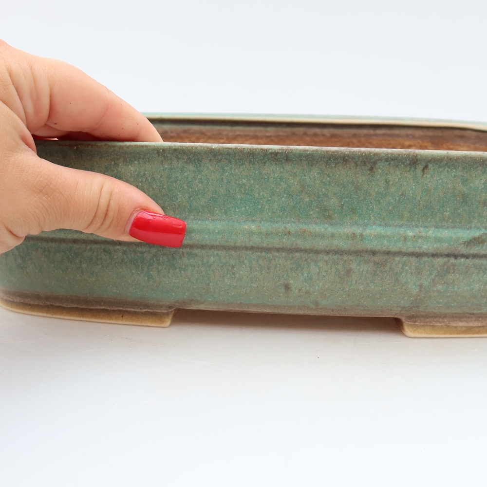 Pot à bonsaï en céramique 29,5 x 24,5 x 7 cm, couleur verte