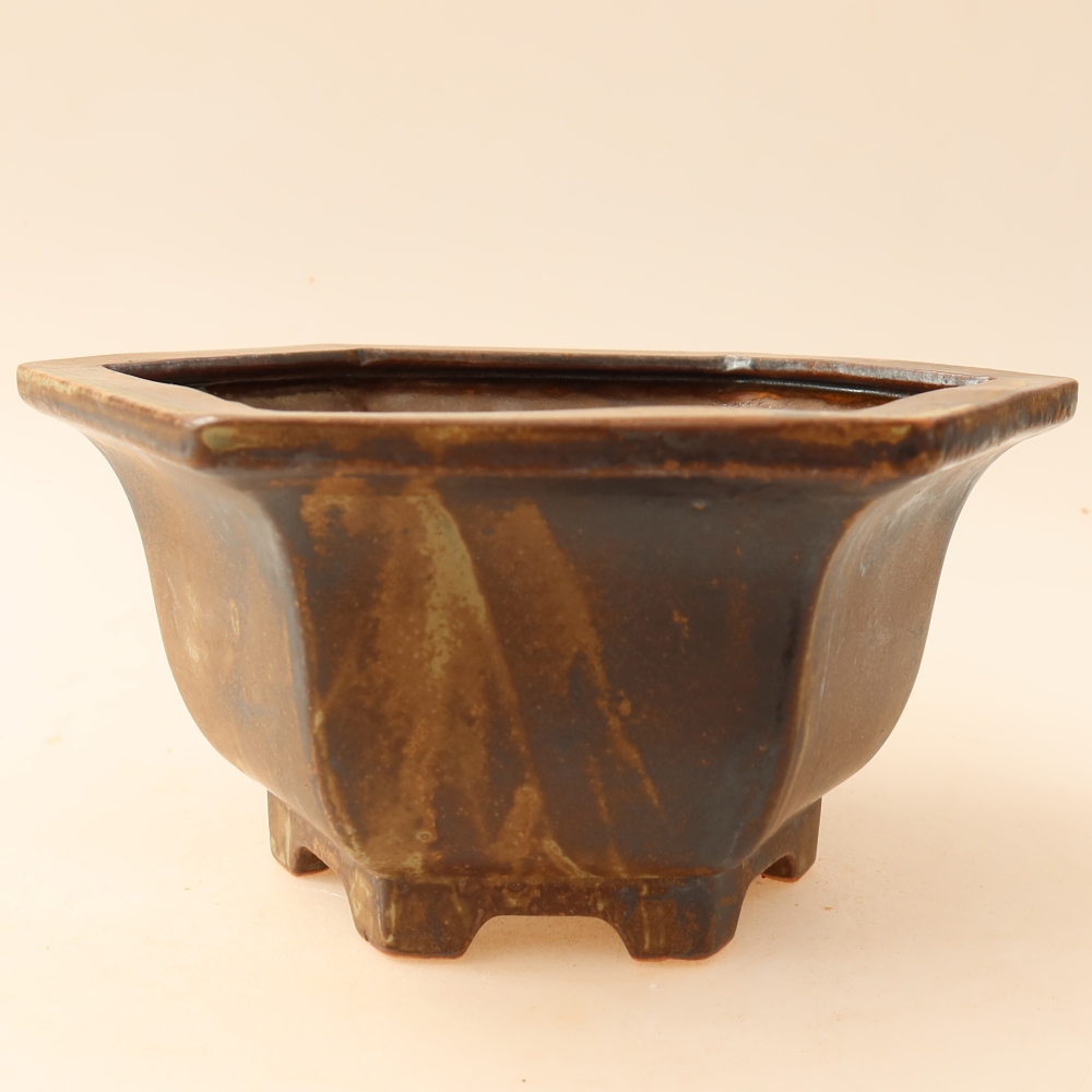 Bol à bonsaï en céramique 18,5 x 16,5 x 9 cm, brun