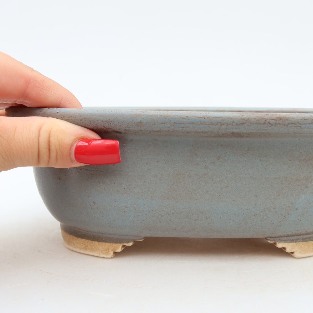 Pot à bonsaï en céramique 20 x 16,5 x 7 cm, couleur bleue