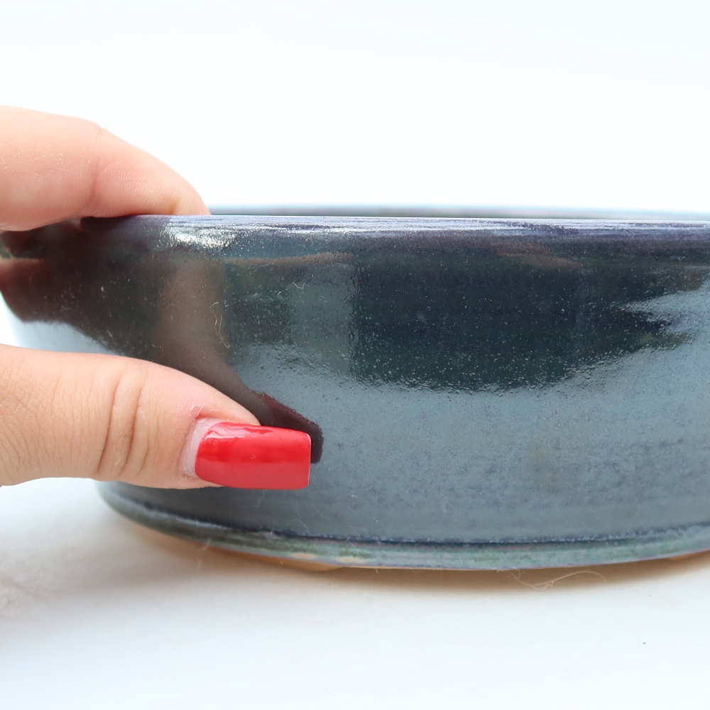 Pot à bonsaï en céramique 20 x 20 x 6,5 cm, couleur bleue