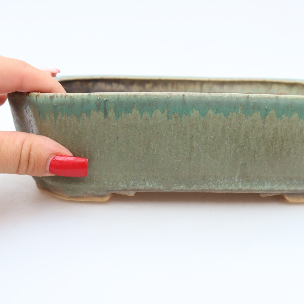 Pot à bonsaï en céramique 21,5 x 18 x 6 cm, couleur verte