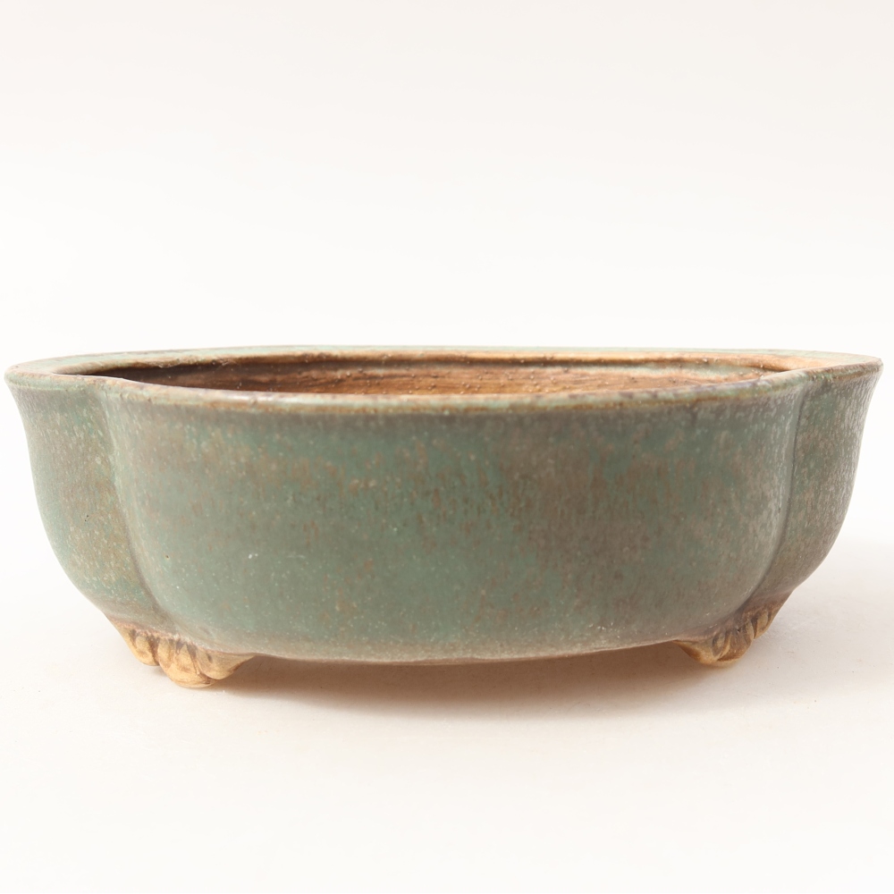 Pot à bonsaï en céramique 17,5 x 15,5 x 5,5 cm, couleur verte