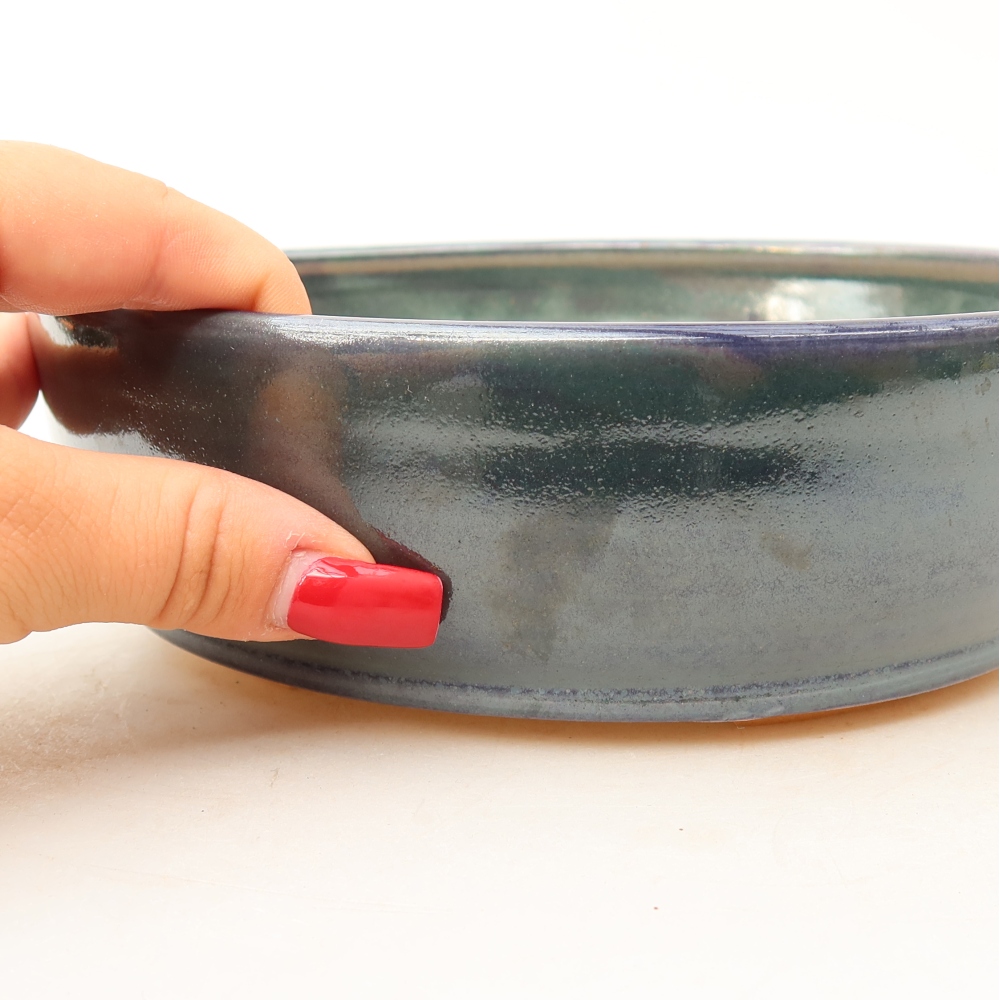 Pot à bonsaï en céramique 19 x 19 x 5,5 cm, couleur bleue