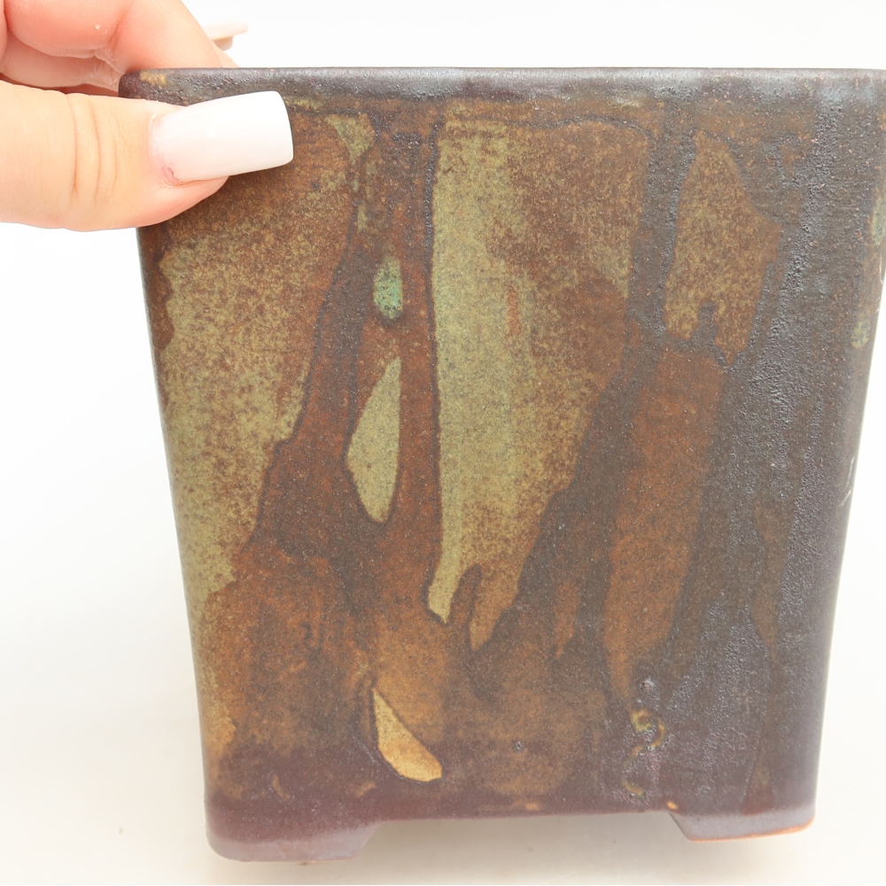 Pot à bonsaï en céramique 13 x 13 x 14 cm, couleur marron