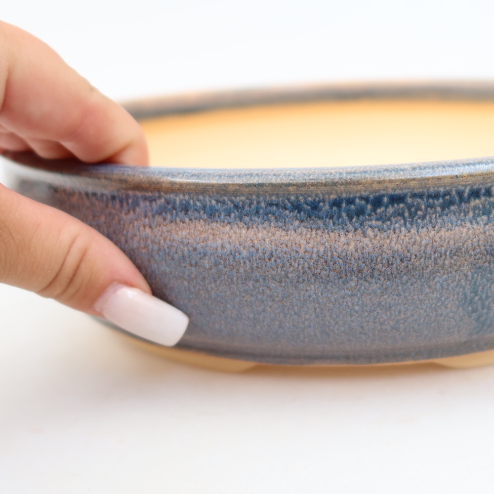 Pot à bonsaï en céramique 25 x 25 x 6 cm, couleur bleue