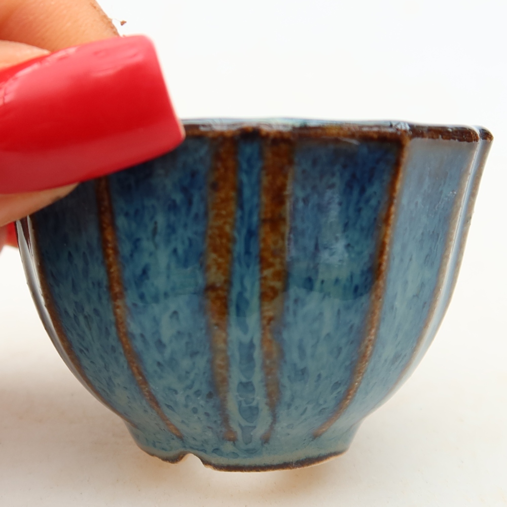 Pot à bonsaï en céramique 5,5 x 5,5 x 3,5 cm, couleur bleue