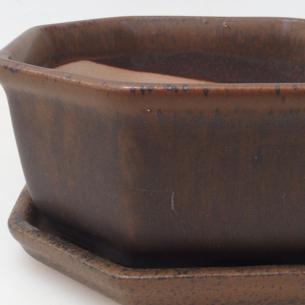 Bol bonsaï + soucoupe H13 - 12,5x12,5 x4,5 cm - marron