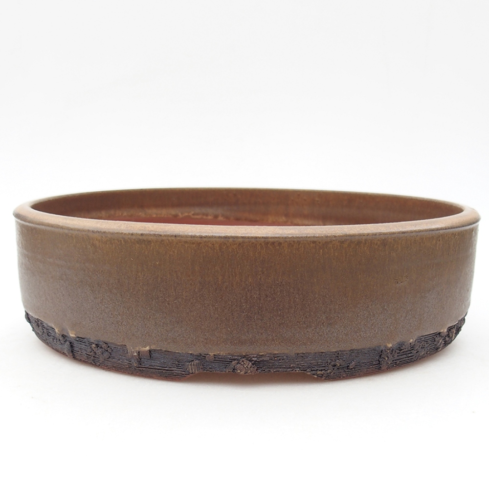 Bol à bonsaï en céramique 24,5 x 24,5 x 6 cm, brun