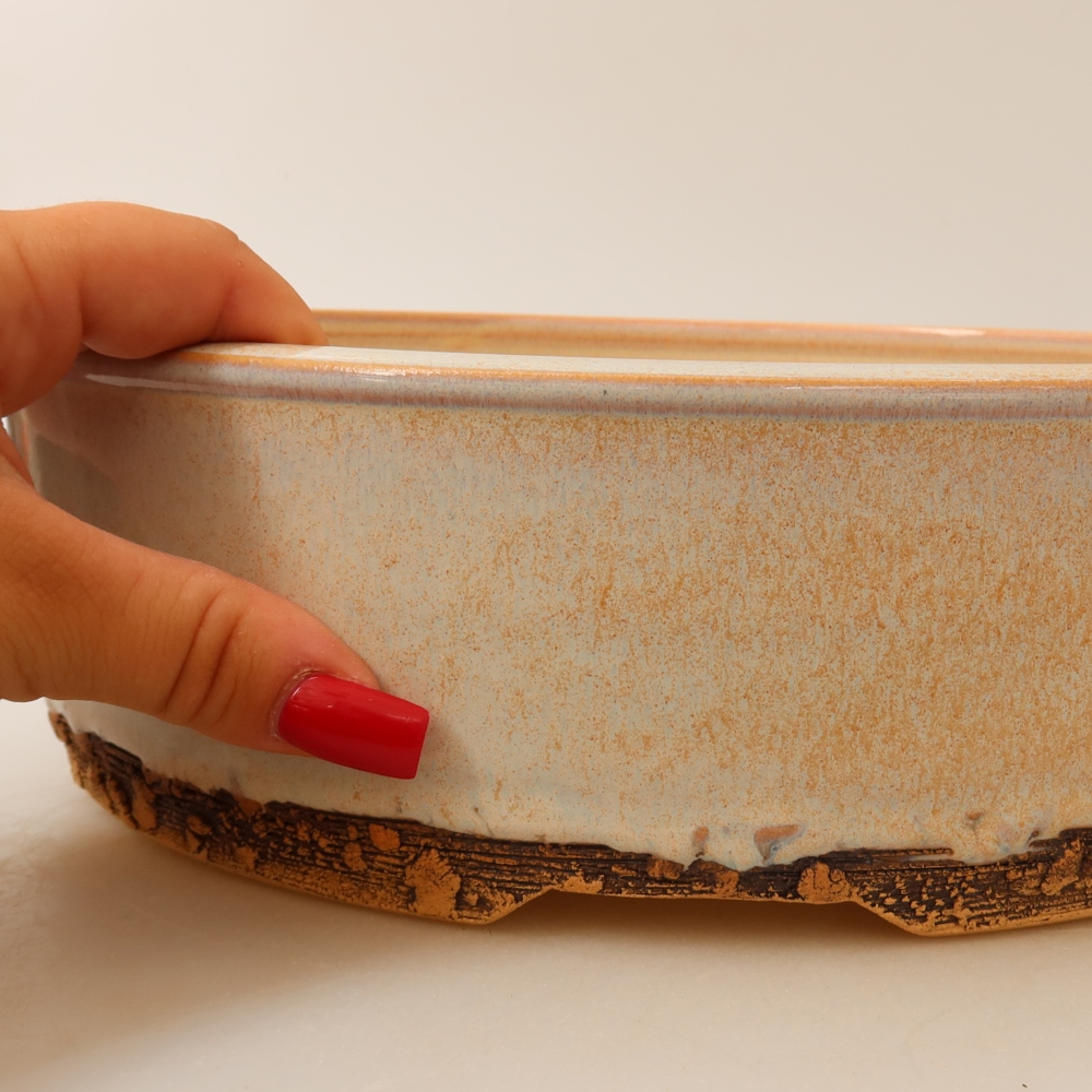 Pot à bonsaï en céramique 28 x 28 x 8 cm, couleur beige
