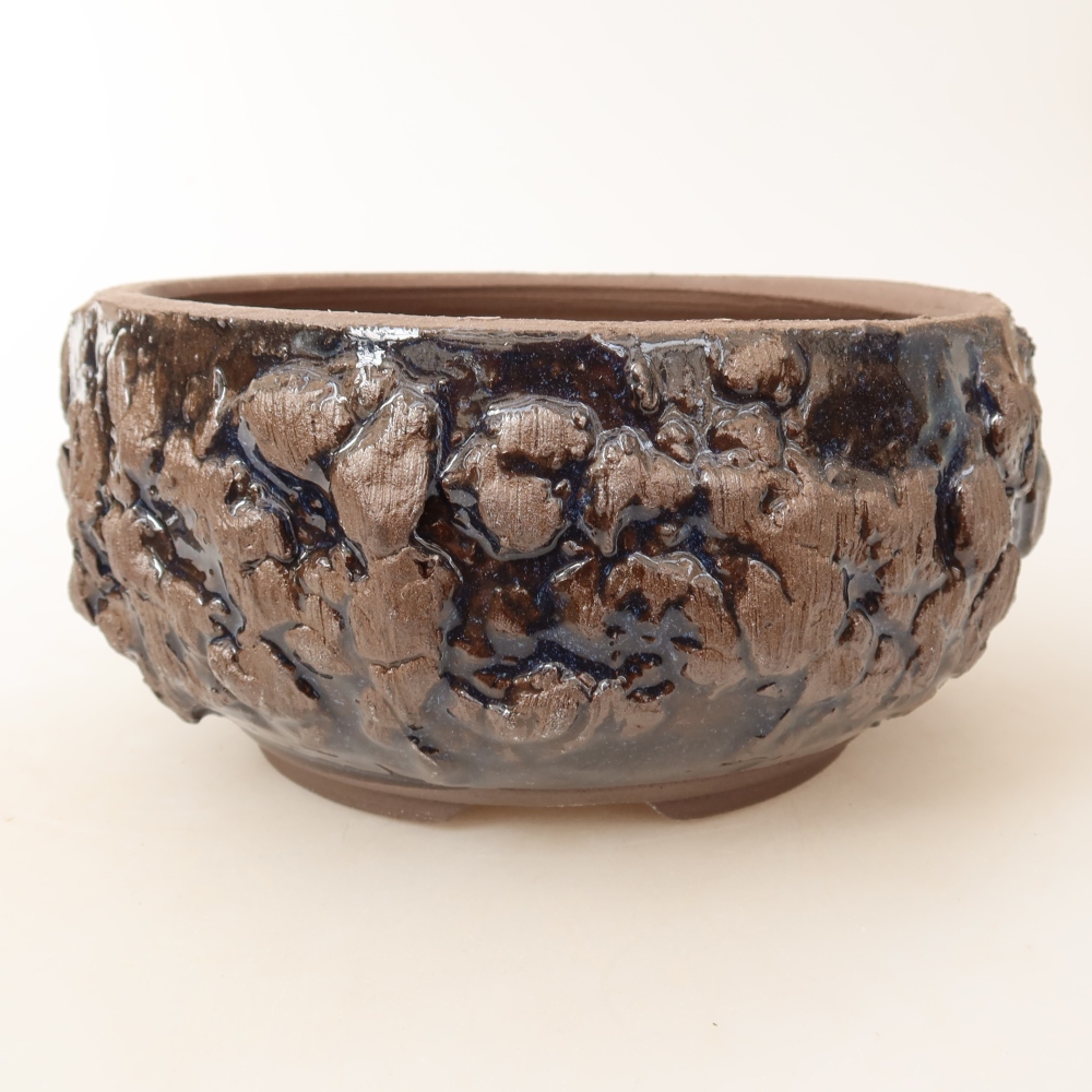 Pot à bonsaï en céramique 16 x 16 x 8 cm, couleur marron