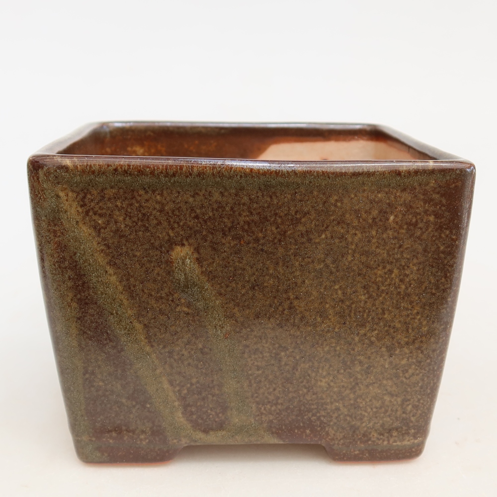 Pot à bonsaï en céramique 12 x 12 x 9 cm, couleur marron