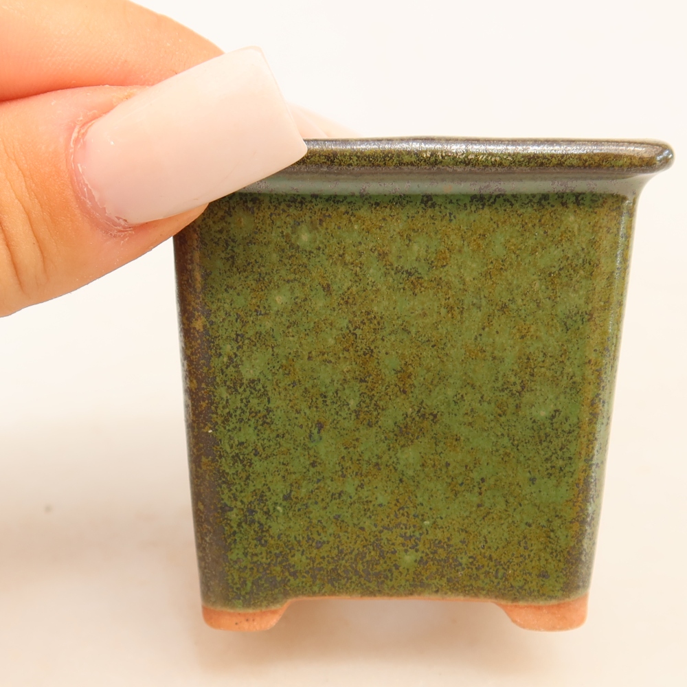 Pot à bonsaï en céramique 6 x 6 x 5,5 cm, couleur verte