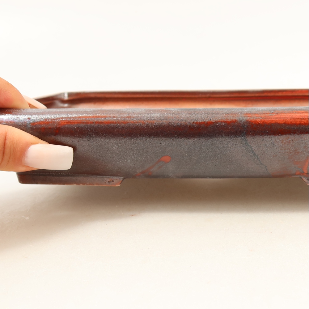 Pot à bonsaï en céramique 24 x 17,5 x 4 cm, couleur rouge métallisé
