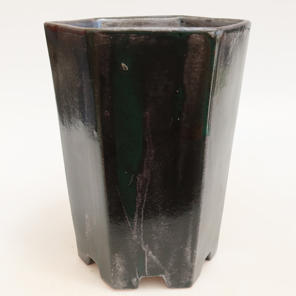 Pot à bonsaï en céramique 13 x 12 x 17 cm, couleur vert métallisé