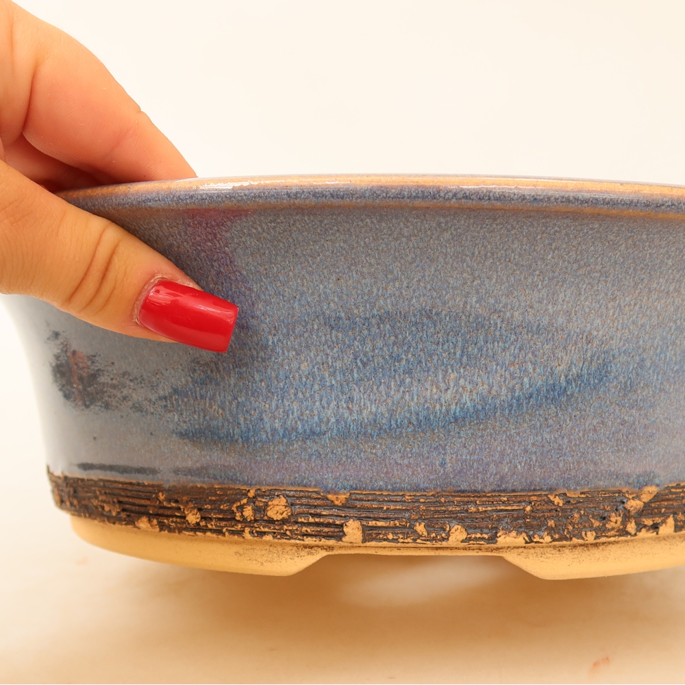 Bol à bonsaï en céramique 26,5 x 26,5 x 8 cm, couleur bleu