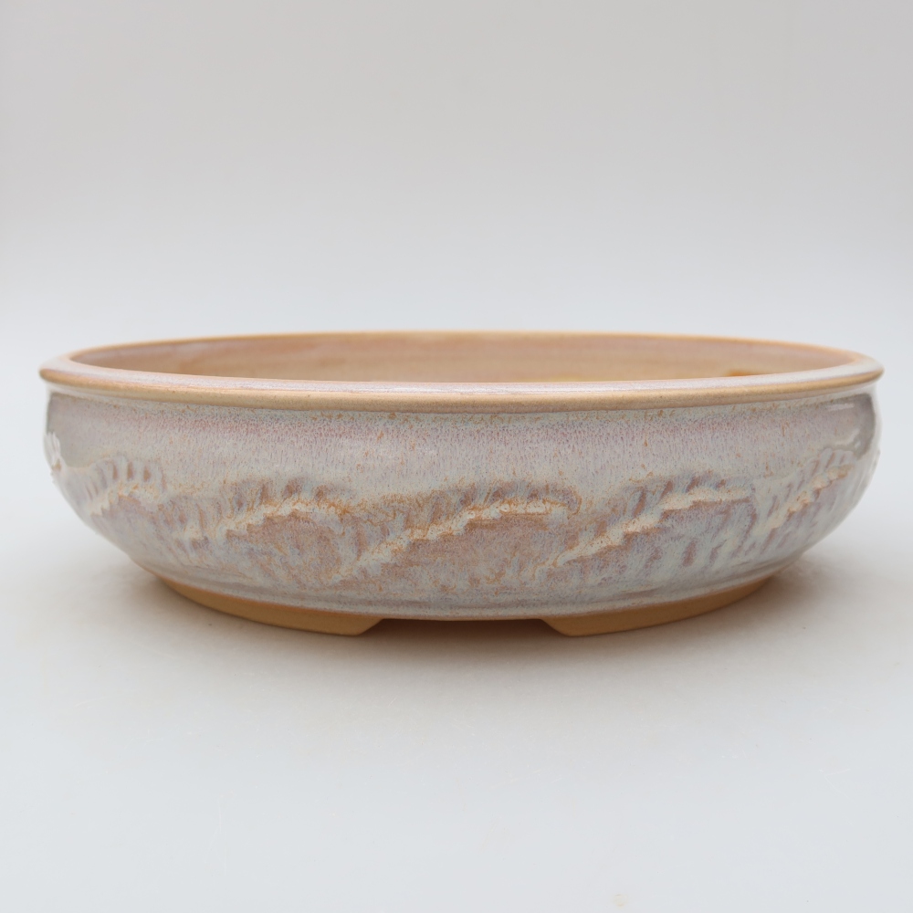 Pot à bonsaï en céramique 25,5 x 25,5 x 6,5 cm, couleur beige