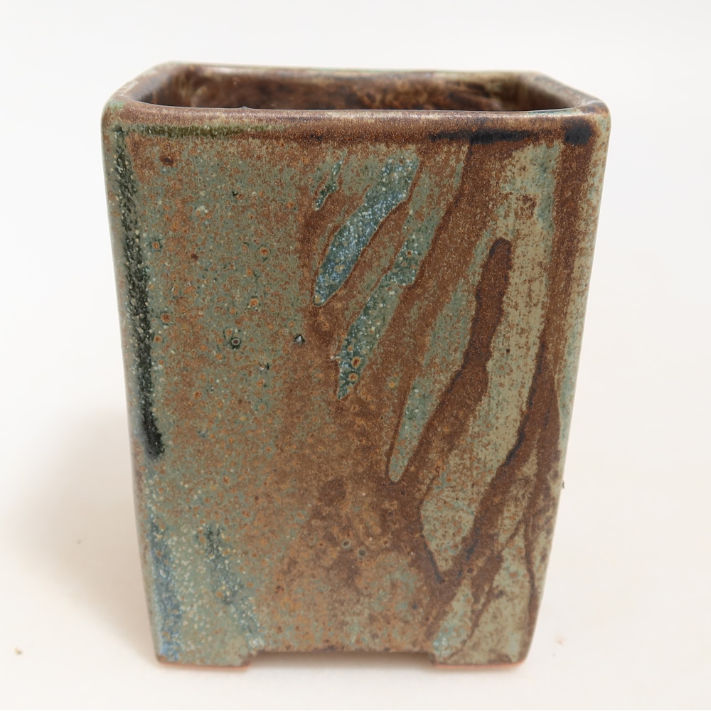 Pot à bonsaï en céramique 8 x 8 x 10 cm, couleur vert-brun