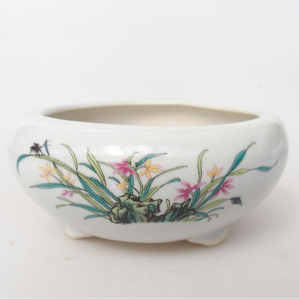 Bol à bonsaï en céramique 10 x 10 x 5 cm, couleur blanc