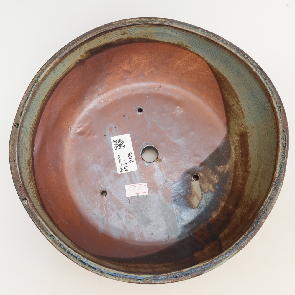 Pot à bonsaï en céramique 24,5 x 24,5 x 7,5 cm, couleur brun-vert