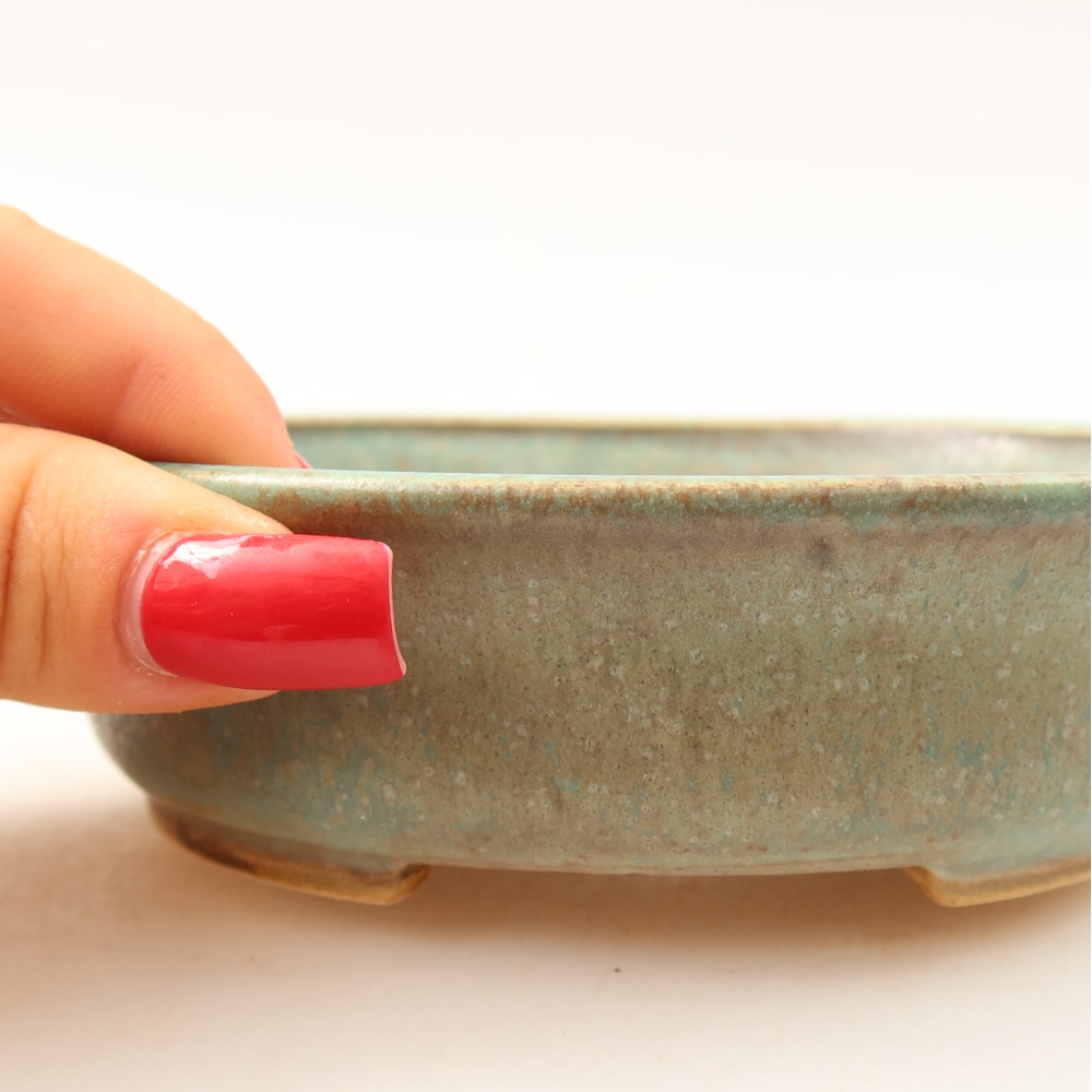 Pot à bonsaï en céramique 12,5 x 11,5 x 3,5 cm, couleur verte