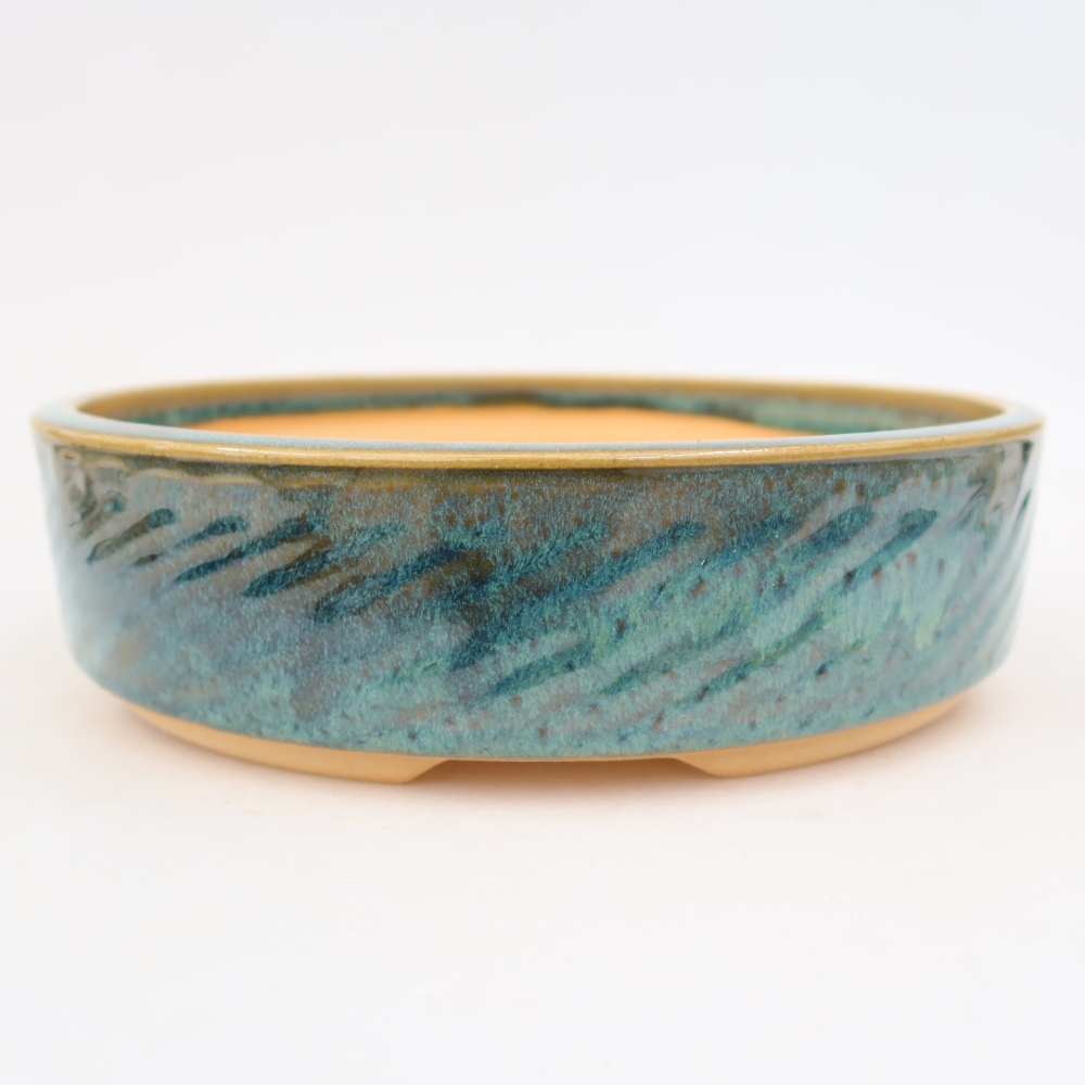Pot à bonsaï en céramique 23,5 x 23,5 x 6 cm, couleur bleue