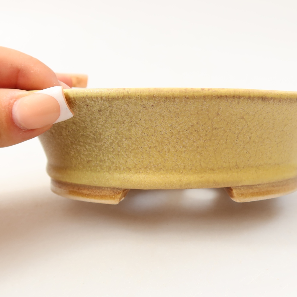 Pot à bonsaï en céramique 14,5 x 12,5 x 4 cm, couleur jaune